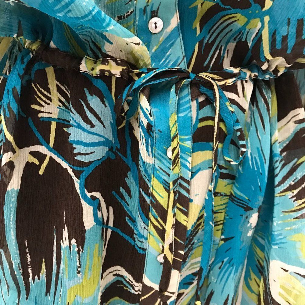 Chico's Silk Tropical Brown & Blue Floral Tunic Top Size 2 (12) LIKE NEW - Picture 11 of 14